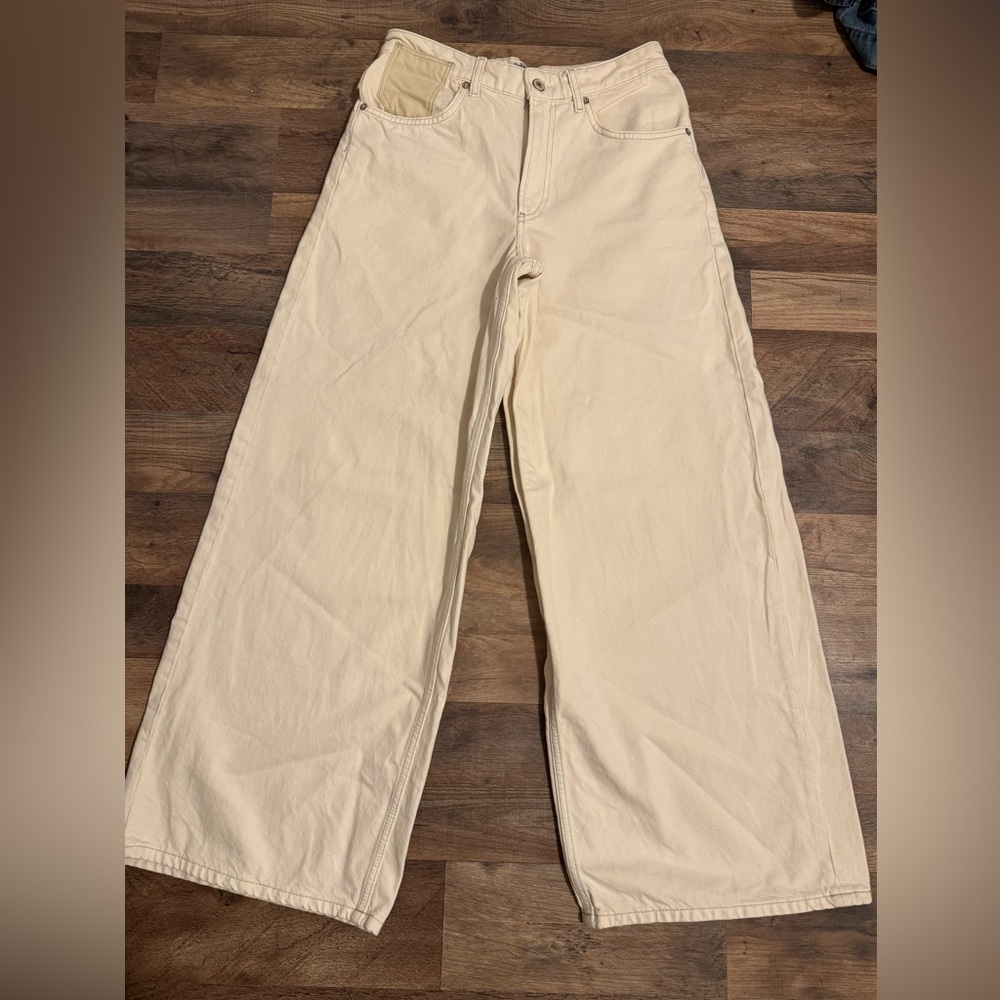 We The Free Cream Waterfall Baggy Wide leg Jeans Sz 27